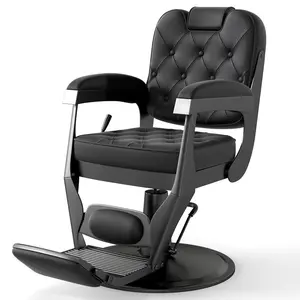 Retro Reclining Barber Chair with Heavy-Duty Frame & Headrest for Barbershop All-Purpose Vintage Salon Furniture