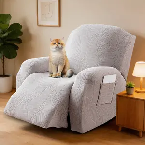Washable 1-Seat Recliner Cover, Solid Jacquard Fabric with Pocket, Spill-Resistant Soft Elastic Sofa Slipcover for Living Room