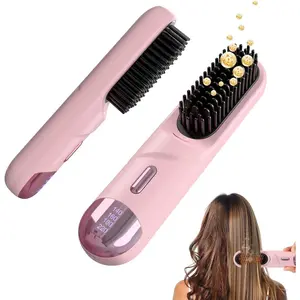Cordless Straightening Brush for Short Hair - Go Brush Pro, 300M Negative Ions, 4 Fast Heat Temperatures, Portable Frizz-Free Smooth Tool for Women, 2026 Blush Pink Travel Gift