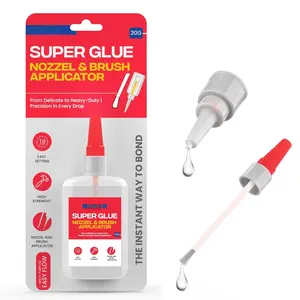 (2-in-1) Super Glue with Brush Applicator & Nozzle, Mess Free Superglue Brush,  Never Dries, 3000 CPS Ca Glue, No Stain Clear Glue, Super Glue for Plastic, Rubber &