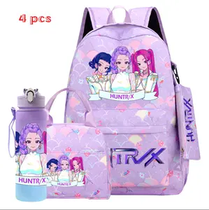 KPop Demon Hunters Large Capacity Backpack Set – 4PCS Anime School Bag for Kids & Teens