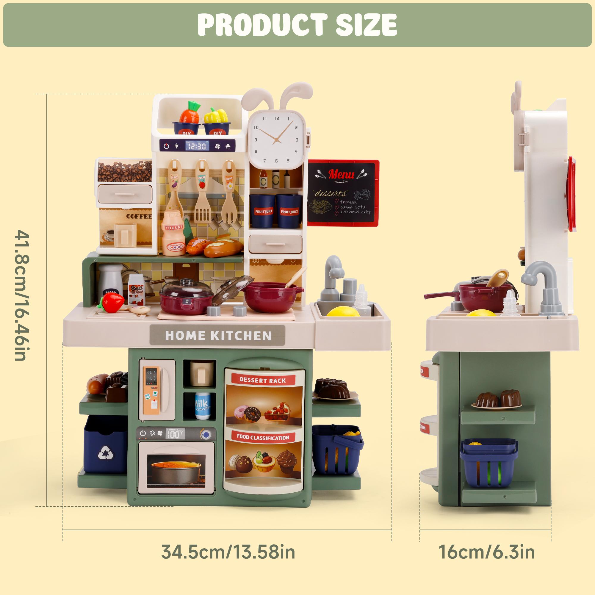 Kids Kitchen Play Set-Interactive Mist & Light Kitchen with Water Circulation Perfect Gift for Boys & Girls Ages 3+ (Green)