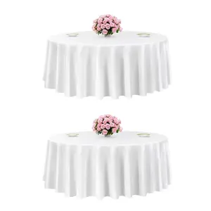 【Summervibes】VEVOR White Round Tablecloths 2 Pack, 120 Inches in Diameter, Stain- & Wrinkle- Resistant, Machine Washable Table Clothes, Polyester Fabric Table Covers for Wedding, Party, Banquet, Formal Events