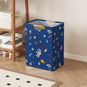 Astronaut Print Open Storage Box, Foldable Laundry Basket with Handle, Home Bathroom Collapsible Clothes Organizer Bucket, Collapsible Laundry Hamper, Astronaut Pattern, Convenient Handles