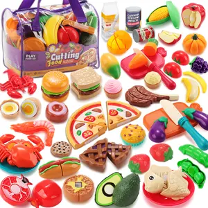 Kids Pretend Play Kitchen Food Set – 80/88/96PCS Cutting Toy Veggies Fruits Storage Bag Realistic Fake Cooking Gift for Boys Girls Birthday Christmas
