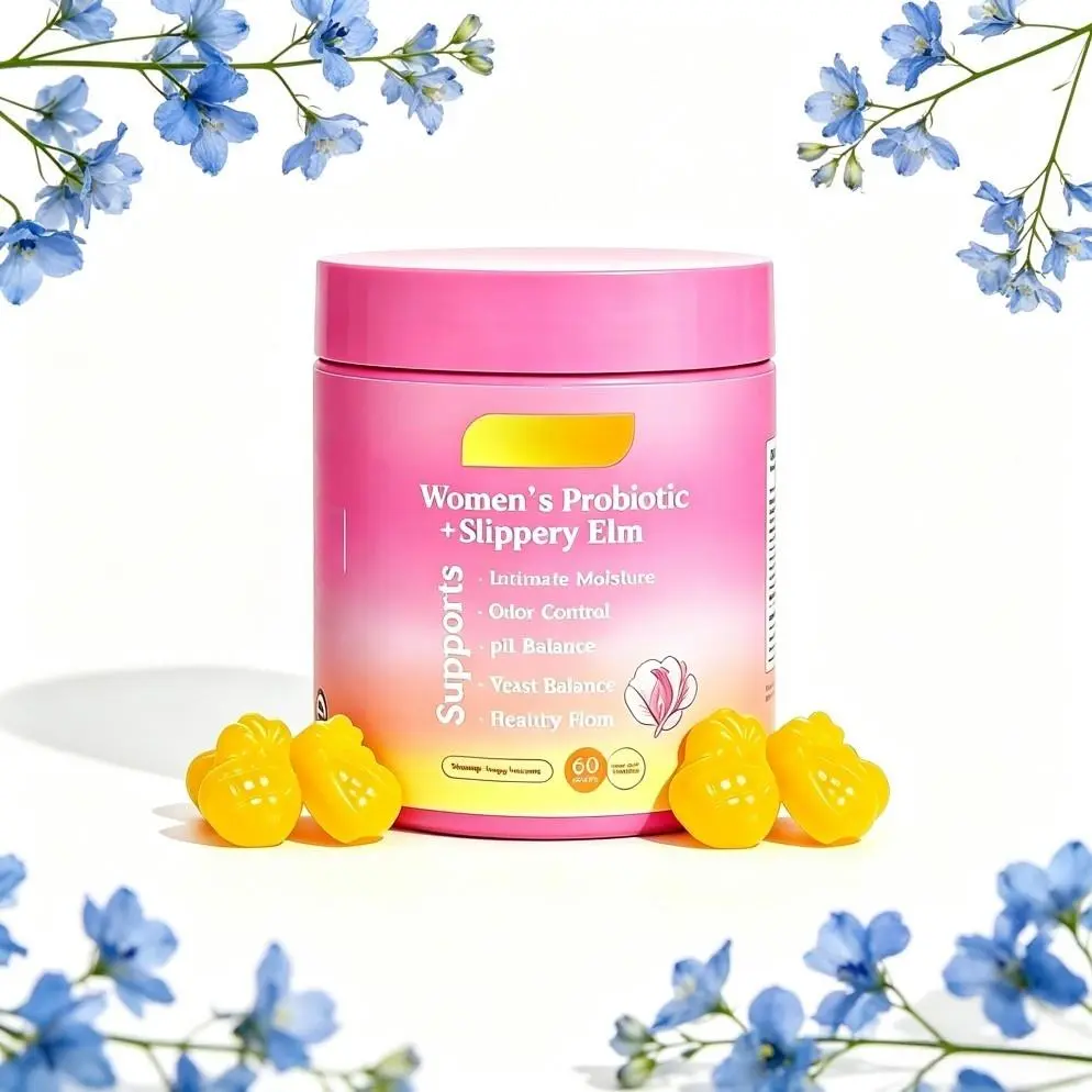 Women's Probiotic Gummies with Slippery Elm & Prebiotic Fiber, Gentle Daily Intimate Care Probiotics for pH Stability, Odor Reduction & Hydration Support, 60 Wild Berry Pineapple Chews