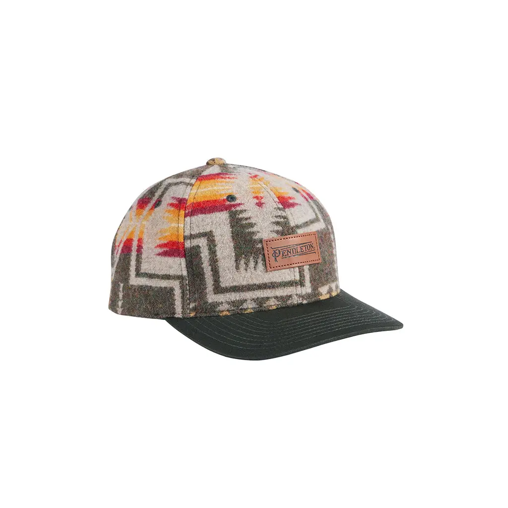 Pendleton Harding Print Wool Baseball Cap - Olive, Cotton Fabric, Embossed Leather Logo Patch, 6-Panel, Snap Closure, Imported of USA Fabric, Everyday Fashion Accessory