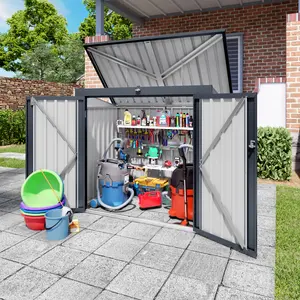 Outdoor Storage Shed for 2 Trash Bins & Generator, Metal Waterproof Garbage Enclosure, Waste Bin Storage Box for Garden, Yard & Backyard
