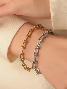 Vintage Stainless Steel U-Shaped Horseshoe Bracelet for Women, Trendy Hip-Hop Joint Bracelet, Casual Gift Jewelry, All Seasons, Punk Influence, Punk Style Bracelet