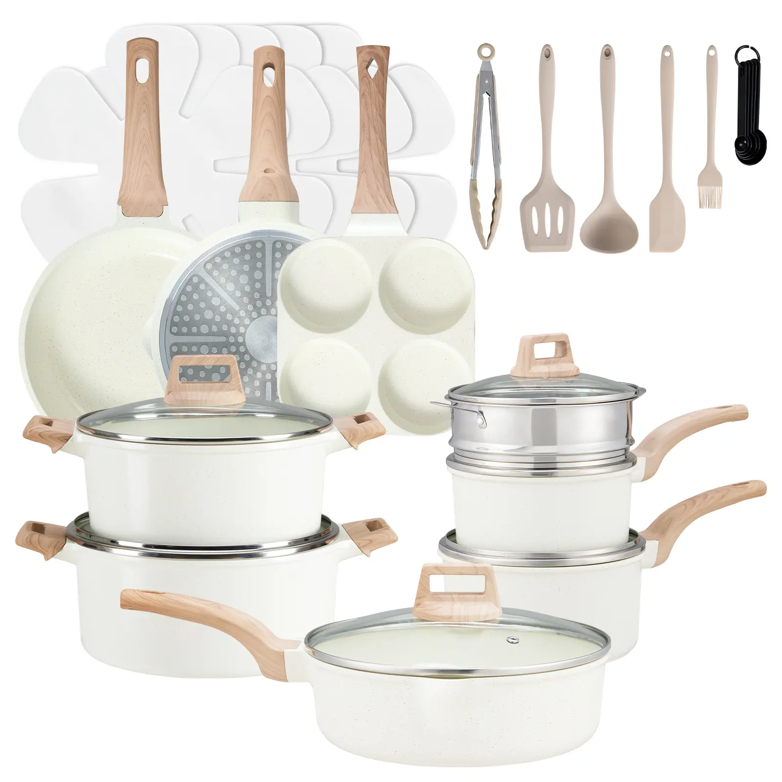 25 Pcs Pots and Pans Set, Nonstick Ceramic Cookware Sets, Healthy Non-Toxic, Large Capacity, Induction Compatible, Cooking Set with Frying Pans & Saucepans, PFAS/PTFE/PFOA Free, Classic Black  Cookware set, 25-piece non-stick cooking set,