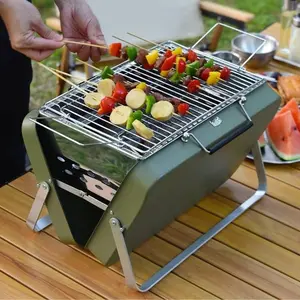 Portable Camping Grill Box, Portable Folding Barbecue Grill Charcoal BBQ Stove, Stainless Steel BBQ Grill Rack, Outdoor Camping Kitchenware