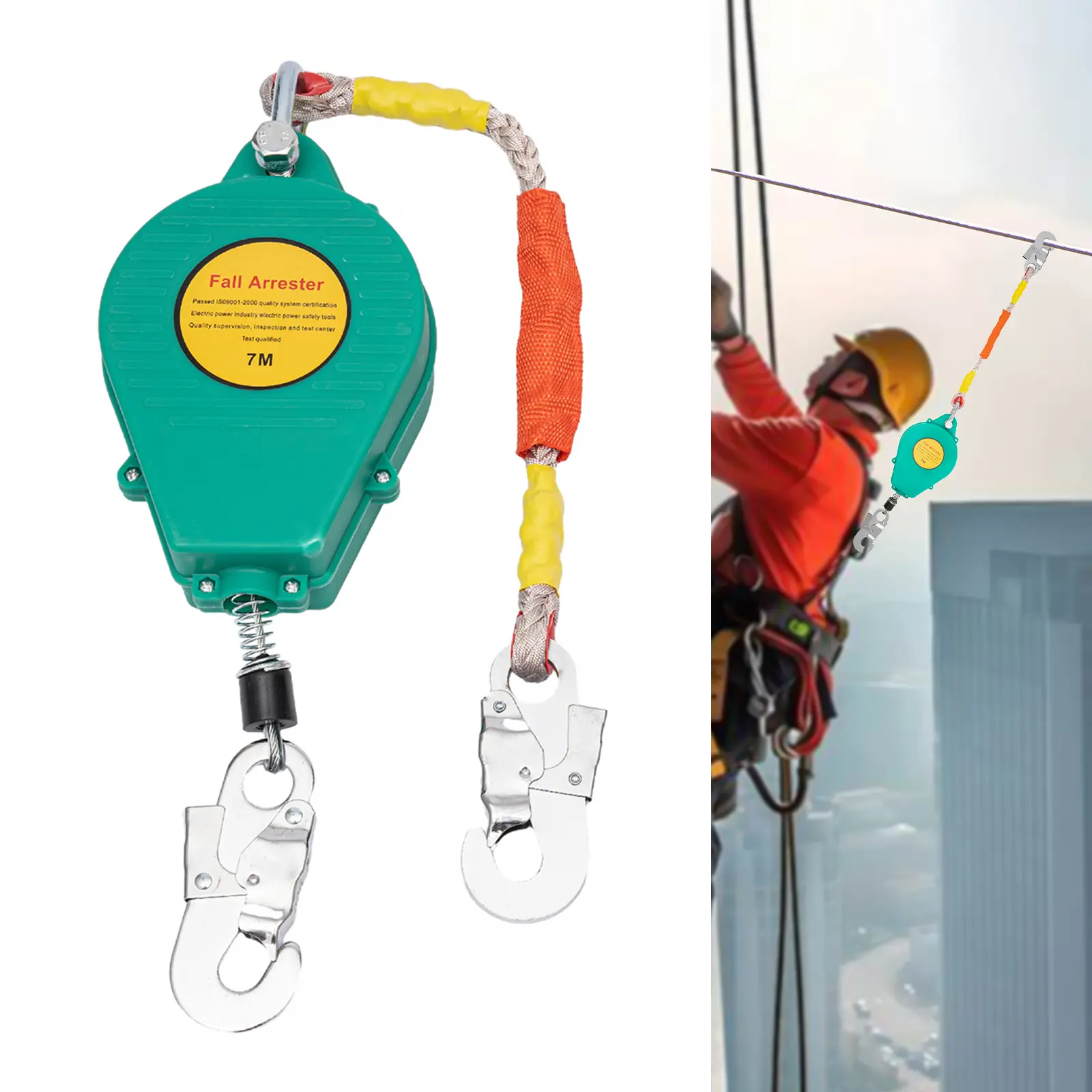 7m/23ft Self Retracting Lifeline Fall Protection, 330lbs/150kg Capacity, Double Braking System, Portable & Lightweight for Construction, Electrical, Roof Work