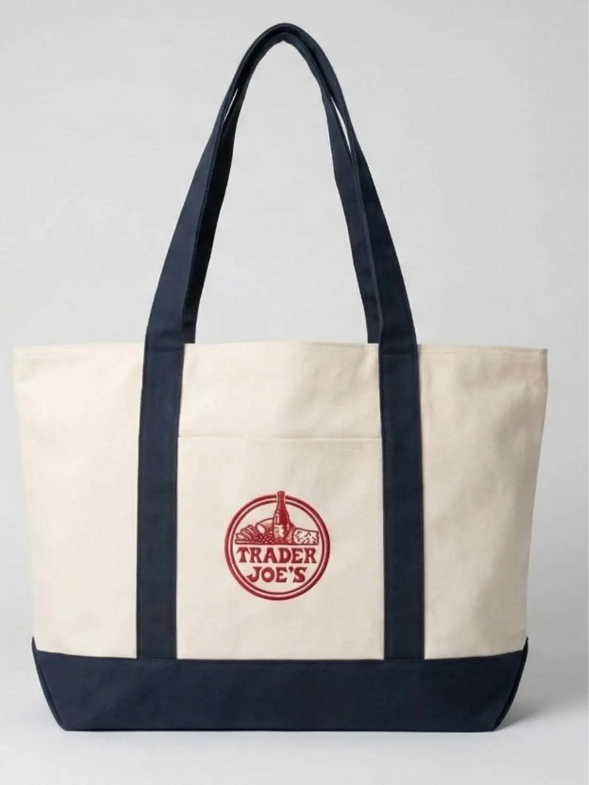 Trader Joe’s Large Canvas Tote Bag, Off-White/Navy NWT