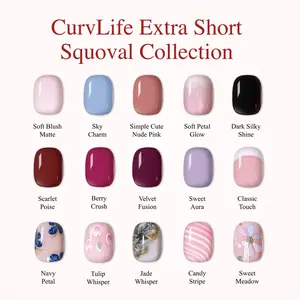 CurvLife Extra Short Squoval Press-On Nails Collection – 30PCS Natural Nude & Pink Tones, Simple Cute, Candy Stripe, Soft Petal & Floral Styles, Glossy Jelly Finish, Non-Toxic Reusable Nails, Easy Application, Everyday Minimal Look for Daily Wear