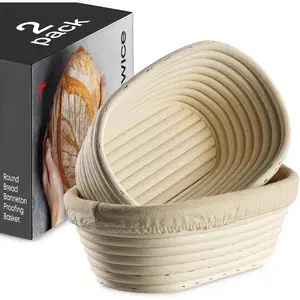 Bread Banneton Proofing Basket [Set of 2]Oval 10x6" Inch Bread Proofing Baskets for Sourdough with Liner, Sourdough Rising Basket Bread Bowls for Rising Proving Baskets for Bread, Rattan Bread Baskets