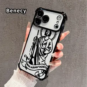 Electroplated Four Corner Anti-Fall Saint Jude Symbol Pattern Phone Case for iPhone 17 16 Pro Max 15 Plus 14 13 12 11 E Air Shockproof Transparent Protective Cover