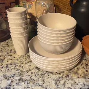 18-Piece Wheat Straw Cutlery Set, Reusable Plastic Utensils, Kitchen Cup Plate Bowl Set, Dishwasher & Microwave Safe, Plastic Dinnerware Set #GLOBAL PICKS