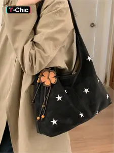 Large capacity star embroidered Y2K, commuter underarm bag, Embellished Shoulder Bag, Versatile shoulder bags, magnetic closure, includes a charm, suitable for dates, shopping, work, commuting, women's daily use