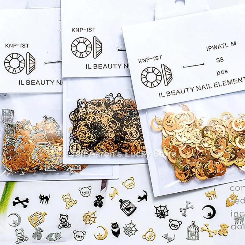1 Pack Silver Gold Black Metal Nail Foils 3D Nail Art Decorations Decals Slice Fake Nails Accessories Supplies Tool New Arrive