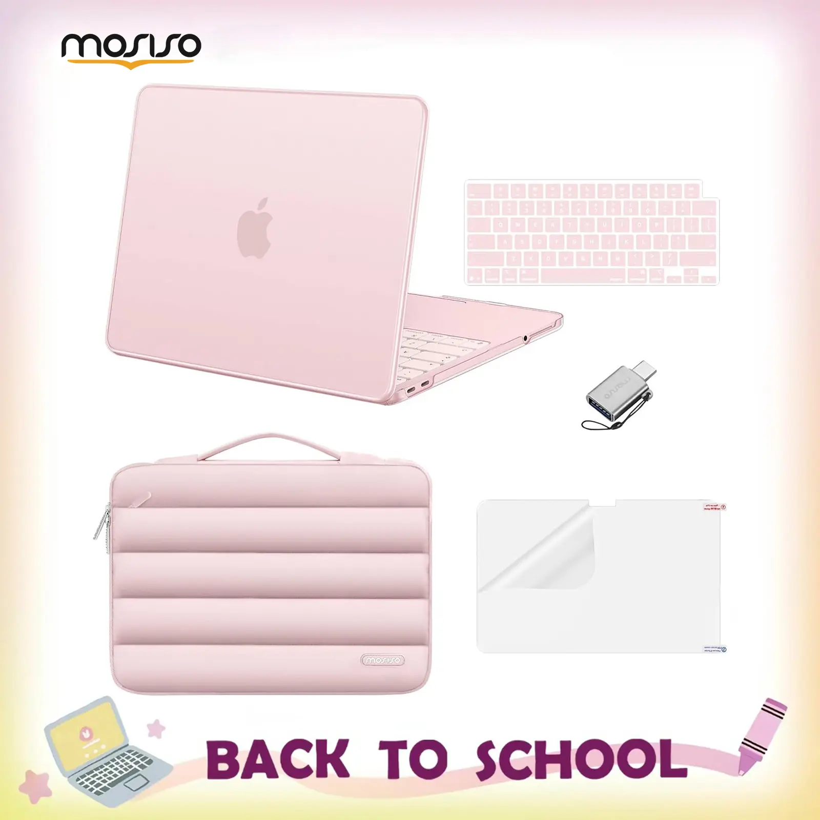 MOSISO Slim & Portable Flexible Solid Plastic Protective Case Kit for MacBook Neo 13-in 2026 A3404, Water-Resistant Hard Shell with Puffy Sleeve, Screen/Keyboard Covers, USB-C Compatible, Ideal for School, Commuting (Case Only, No Laptop)