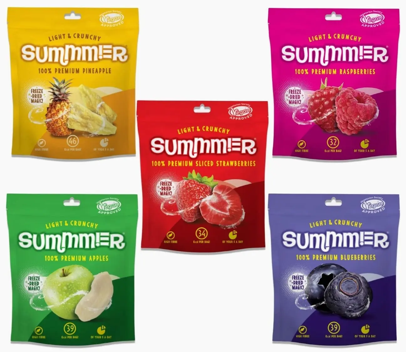 Summmer Freeze Dried Fruit Mix 2 oz - 5 Snack Bags - Strawberries, Raspberries, Pineapples, Blueberries & Apples - No Added Sugar, 100% Natural Candy, Fruit Snack for Kids & Adults