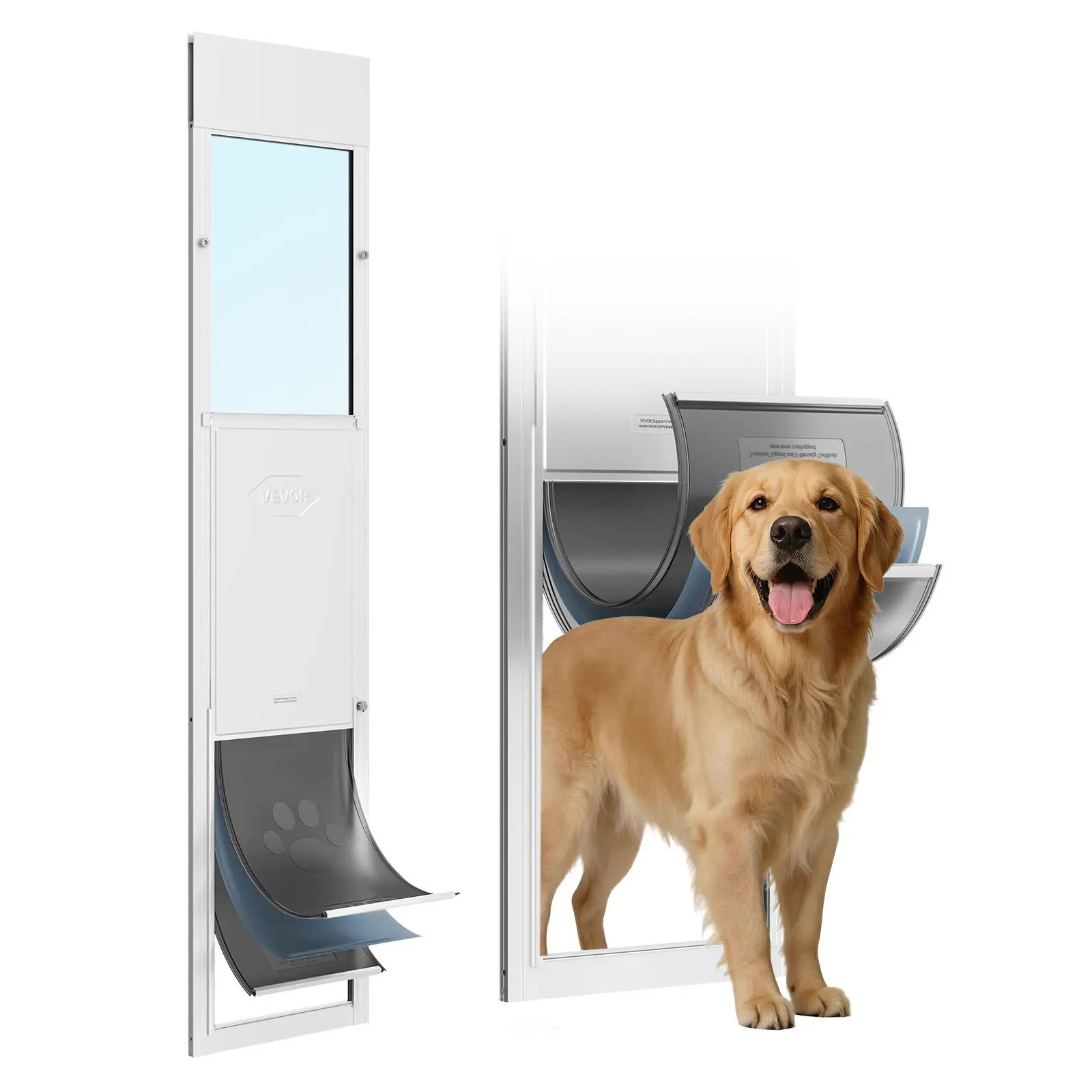 VEVOR Dog Door for Sliding Glass Door, 75 7/8" to 80 11/16" Adjustable Height, Aluminum Alloy Frame with 3-Layer Flap and Rotating Hinge, for Extra Large-Sized Dogs, Sliding Glass Pet Doors for Renter#BacktoSchool