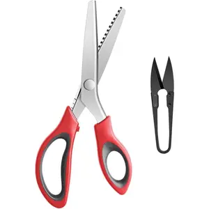 Pinking Shears Serrated,Comfort Grips Handled, Professional Dressmaking Sewing Craft Zig Zag Cut , Suitable for Many Kinds of Fabrics and Paper, 9 Inch Red