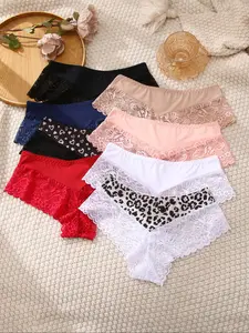 Women's Underwear Set, Sexy Leopard Print Heart Pattern Lace Design, Soft Comfortable Fitted Low Waist Everyday Wear, Perfect for Women