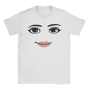Stylish Round Neck Short Sleeve Summer Streetwear Featuring Robot and Roblox Woman Face Graphic T Shirt with Aesthetic Design