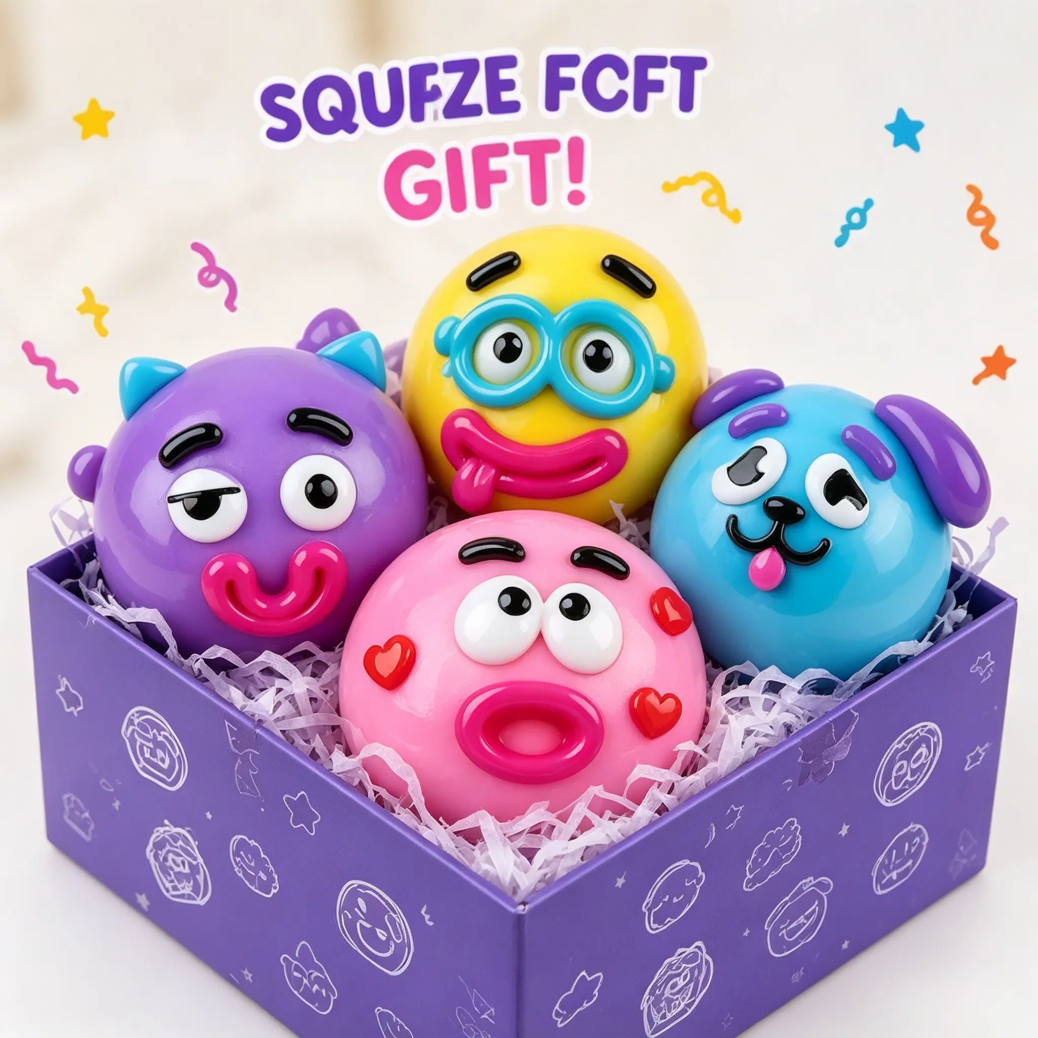 New Trend Dog Face Swap Squishy Toy, Multi Size Slow Rising Puppy Face Squeeze Ball, Flexible TPR Soft Rubber Vent Fidget Toy, Portable Sensory Anxiety Relief Squishies, Cute Animal Decompression Toy for Daily Relax & Party Rewards glittery