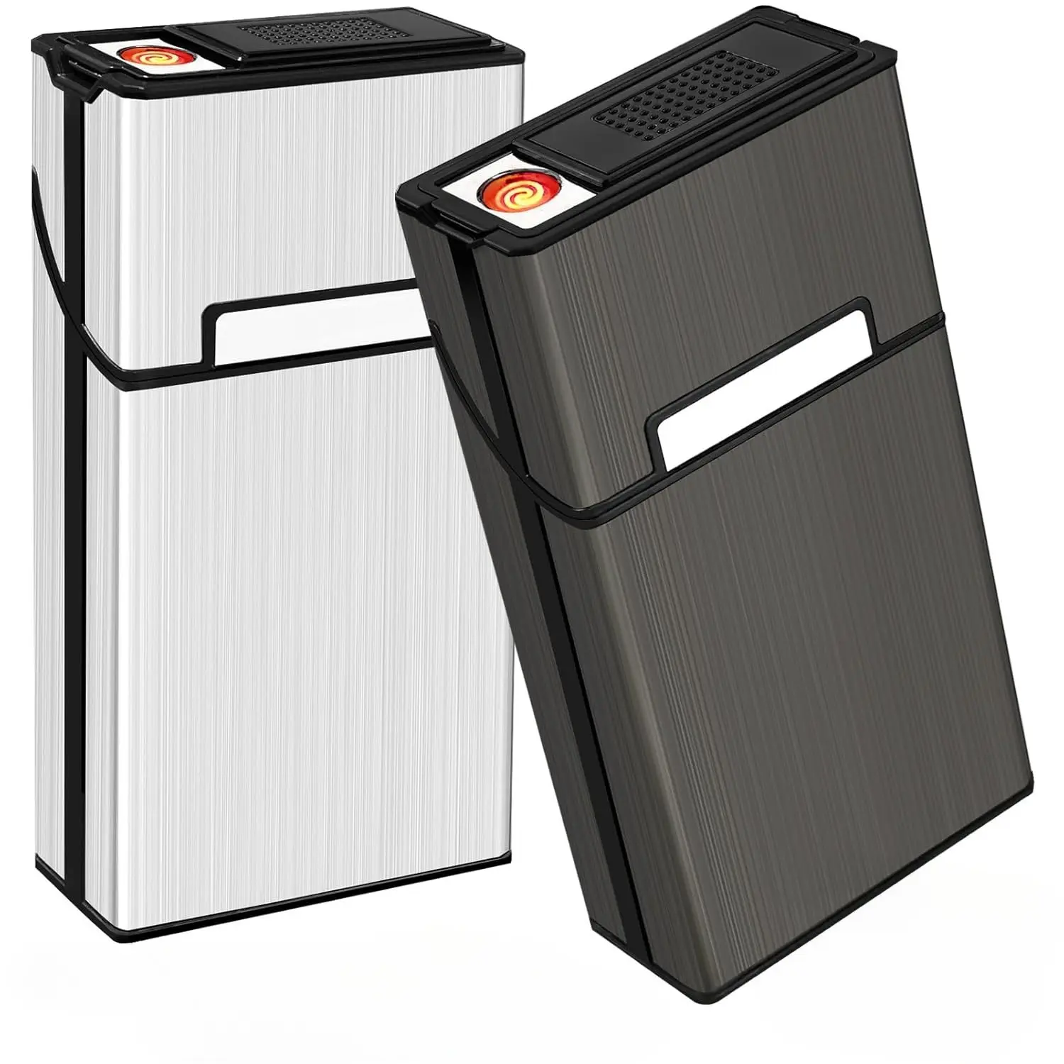 Aluminium Alloy 2-in-1 Storage Case with Built-in USB Rechargeable Flameless Electronic Lighter, Extra-Large Portable Home Accessory for 100s 100mm Specs, Included ABS Parts, Rechargeable Lighters Compatible Component