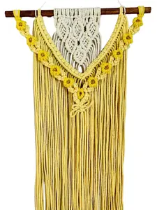 Lemon yellow daisy macrame wall hanging
