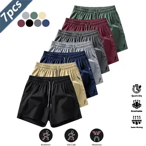Men’s 7-Pack Casual Athletic Shorts, Lightweight Workout Shorts, Anti-Wrinkle Polyester Blend, Loose Fit, Drawstring Waist, Solid Color, Quick Dry, Breathable, Smooth Texture, Minimalist Design for Gym & Outdoor Activities