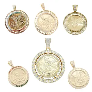 14K Gold Plated Mexican Centenario 50 CZ Pendant with Optional Rope/Figaro Link/Cuban Classic/Curb Cuban Chain Unisex Jewelry for All Occasions Gold Coin Necklace