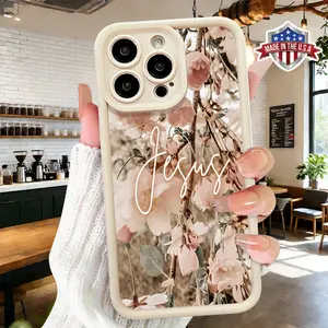 Vintage Floral Jesus Script Pattern Phone Case for iPhone 17 16 15 14 Pro Max 13 12 11 XR XS Plus Air Slim Lightweight Shockproof Protective TPU Cover Smartphone Protection