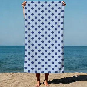 Blue polka dot pattern: Dark blue dots evenly spaced on a light blue background, geometric art style. Sand-Free Beach Towel | Ultra-Light Microfiber | Quick-Dry, Compact for Travel