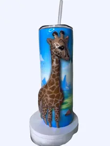 Adorable 3D Giraffe Tumbler - 20 oz & 30 oz Stainless Steel Insulated Double Walled Drinkware with Closable Lid & Straw - Stylish Portable Mug for Beverages