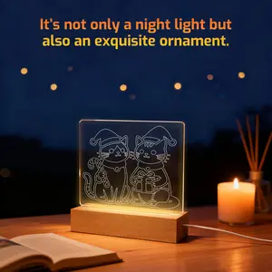 Christmas Cats Acrylic LED Decor Night Light - Soft Glow for Cozy Vibes acrylic  picture  frame