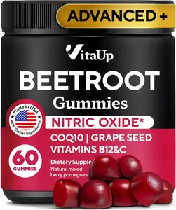 VitaUp Beet Root Gummies 2600mg - Nitric Oxide Gummies with Beet Root, Grape Seed, Coq10, Vitamin C & B12 for Heart & Energy Support – 60 Count
