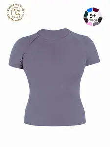 Women's Full Matte Nylon High Elastic Moisture-Wicking Short Sleeve Seamless Gym T-Shirt, Compression Sports Tee, Perfect for Spring Summer Fall Yoga and Outdoor Training Performance Activewear