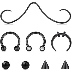 Mustache Septum Ring 16G Septum Piercing Septum Pincher 16 Gauge Septum Nose Rings Mustache Silvery Golden Black