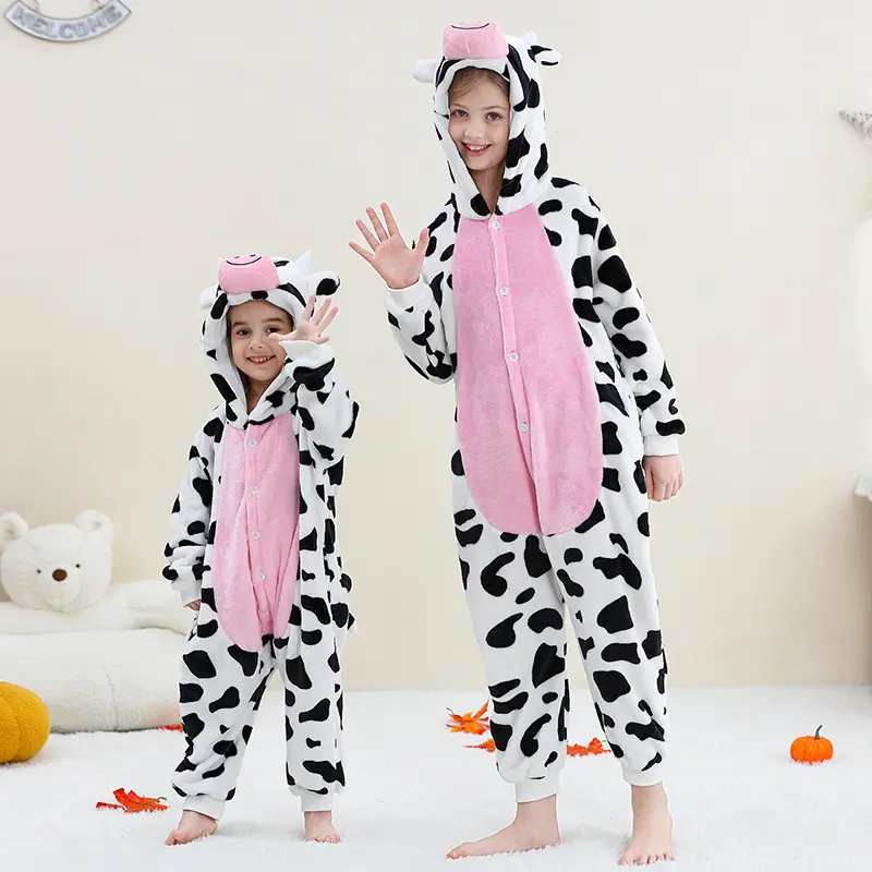 Kids Animal Cartoon Pajamas Cosplay Costume Capybara Tiger Panda Dragon Flannel Jumpsuit for Children Nightgown Party Outfits