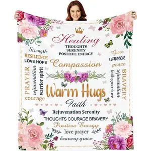 Inspirational Gifts for Women, Warm Hugs Healing Blanket, Get Well Gifts for Women After Surgery, Breast Cancer Gifts for Woman, Thinking of You Gifts for Women Soft Throw Blanket 60"x50"