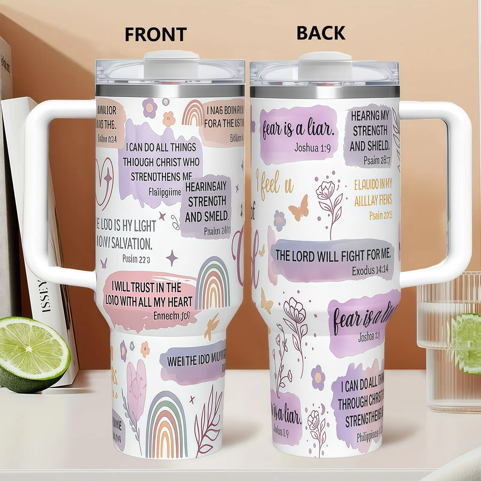 Christian Theme 40oz Tumbler Stainless Steel Coffee Mug With Lid & Straw Christmas & Thanksgiving Gift BPA-Free Daily Hydration Outdoor Activities Gift For Family Friends Psalms Lovers Sports Water Bottle Drinkware