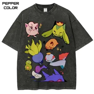 Cute Chibi Graphic T-Shirt, PKM Shirt, Anime Vintage T-Shirt, Anime Merch, Stylish Crew Neck Short Sleeve T-Shirt, Unisex Streetwear for Men Women, Anime Lover Gift