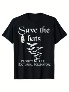 Men's 100% Cotton Bat Print T-Shirt - Casual & Sportswear Short Sleeve Round Neck Top with Bat-Themed, Summer Outdoor Wear Suitable for Casual Outfits & Bat Events - Machine Washable Comfortable Tee, PLUS SIZE