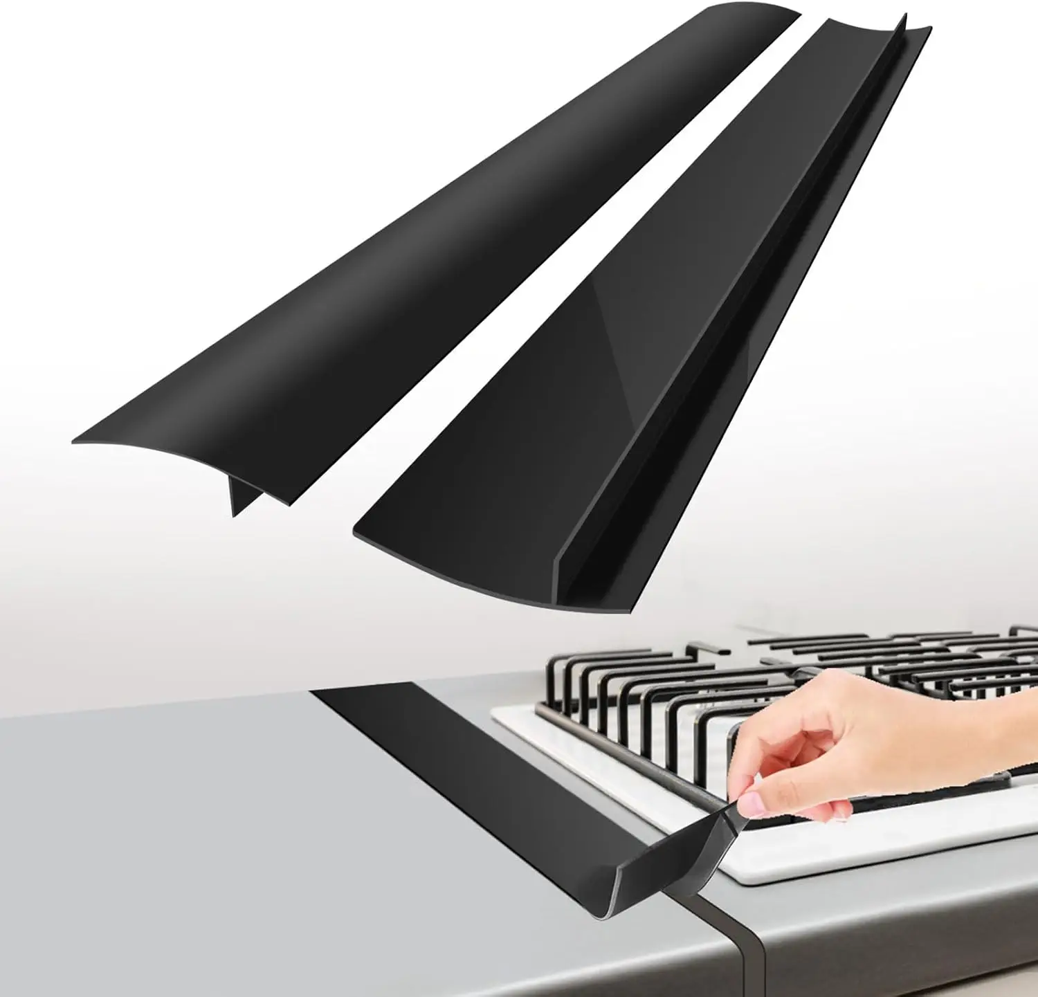 Stove Counter Gap Covers 2-Pack, Heat Resistant Stove Gap Filler,stove guards for counter, Easy to Clean, 21 Inch Black silicone stove gap cover