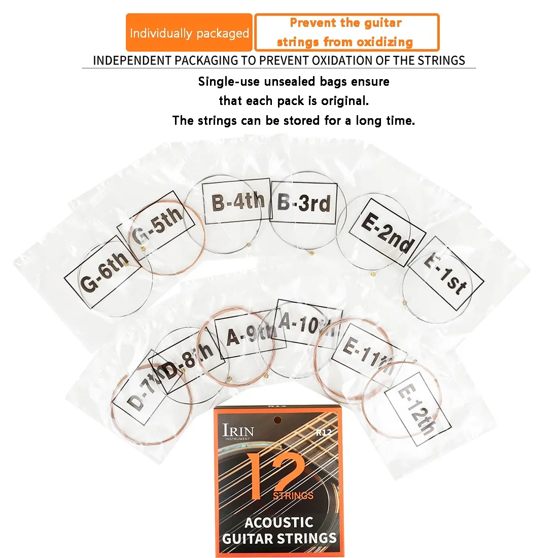 12 String Folk Guitar String, Phosphor Copper Material (PU Coated) Guitar String, Guitar Accessories for Acoustic Guitar, Cuerdas Para Guitarra Acustica