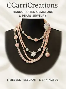 1005-Gentle Pink Elegance 2 Piece Set - Soft Pink Quartz & White Pearls Necklace with Silver Accents - Timeless Beauty & Heartfelt Meaning