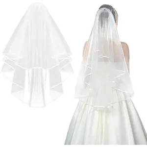 Bridal Veil Wedding Veils Women's White Tulle Short Veils Ribbon Edge With Comb for Brides Bachelorette Hen